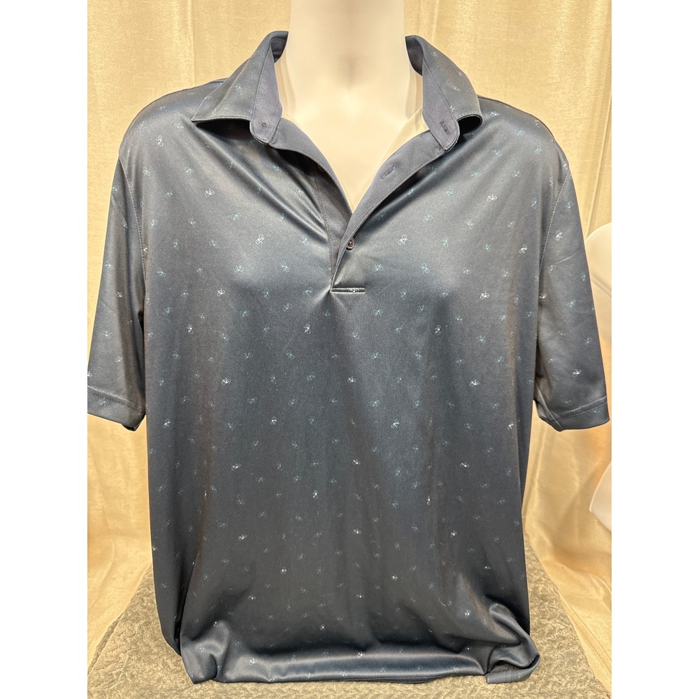 Greg Norman Mens Play Dry Bicycle Print Polo Shirt Navy Blue Large Short Sleeve